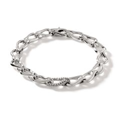 John Hardy Surf 1/5ctw Diamond Sterling Silver 15mm Chain Link  Bracelet