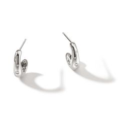 John Hardy Surf 1/8ctw Diamond Sterling Silver Small J Hoop Earrings