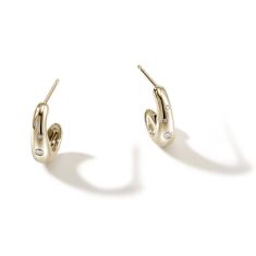 John Hardy Surf 1/8ctw Diamond Yellow Gold Small J Hoop Earrings