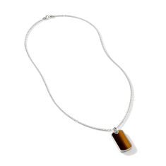 John Hardy Tiger's Eye and Sterling Silver ID Dog Tag Pendant on Surf Chain Necklace