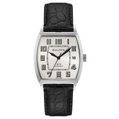 Joseph Bulova Banker Limited Edition Beige Dial Black Leather Strap Watch 33mm - 96B328
