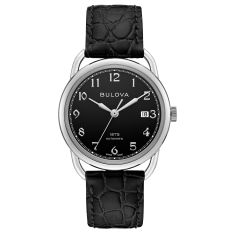 Joseph Bulova Commodore Limited Edition Black Dial and Black Leather Strap Watch 38.5mm - 96B325