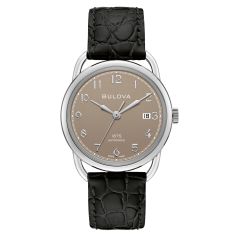 Joseph Bulova Commodore Limited Edition Brown Dial Black Leather Strap Watch 38.5mm - 96B324