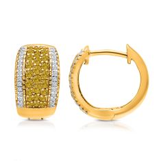 Kallati 1 1/15ctw Fancy Yellow Diamond and Diamond Yellow Gold Hoop Earrings