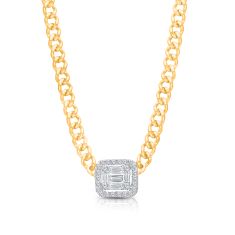 Kallati 1/4ctw Baguette and Round Diamond Yellow Gold Pendant Necklace