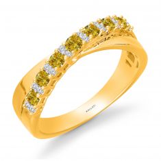 Kallati 3/8ctw Fancy Yellow Diamond and Diamond Crisscross Yellow Gold Band