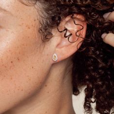 Kallati 3/8ctw Fancy Yellow Diamond and Diamond Pear Halo White Gold Stud Earrings