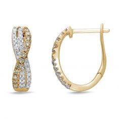 Kallati 3/8ctw Fancy Yellow Diamond and Diamond Yellow Gold Huggie Hoop Earrings