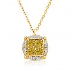 Kallati 5/8ctw Fancy Yellow Diamond Cluster Diamond Halo Yellow Gold Pendant Necklace