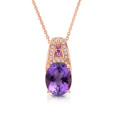 Kallati Amethyst and 1/20ctw Diamond 14k Rose Gold Pendant Necklace