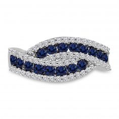 Kallati Blue Sapphire and Diamond Swirl Ring 1/3ctw