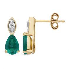Kallati Emerald and 1/20ctw Diamond Yellow Gold Drop Earrings