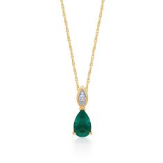 Kallati Emerald and 1/20ctw Diamond Yellow Gold Pendant Necklace