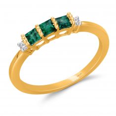 Kallati Emerald and 1/20ctw Diamond Yellow Gold Ring