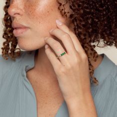 Kallati Emerald and 1/20ctw Diamond Yellow Gold Ring