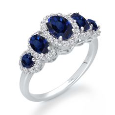 Kallati Oval and Round Blue Sapphire and 1/2ctw Diamond White Gold Ring