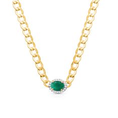 Kallati Oval Emerald and 1/10ctw Diamond Yellow Gold Necklace
