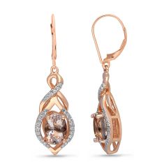 Kallati Oval Morganite and Diamond Swirl Drop Earrings 1/6ctw