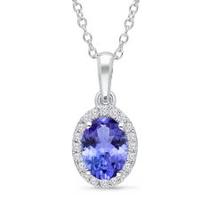 Kallati Oval Tanzanite and Diamond Halo Pendant Necklace 1/15ctw