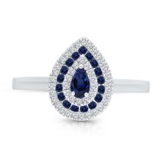Kallati Pear Blue Sapphire and 1/6ctw Diamond White Gold Ring