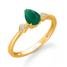 Kallati Pear Emerald and Diamond Accent Yellow Gold Ring