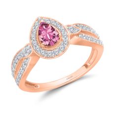 Kallati Pear Pink Sapphire and 3/8ctw Diamond Rose Gold Ring