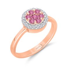 Kallati Pink Sapphire and 1/8ctw Diamond Halo Rose Gold Ring
