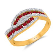 Kallati Ruby and 1/3ctw Diamond Swirl Yellow Gold Ring