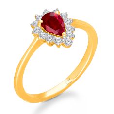 Kallati Ruby and 1/5ctw Diamond Halo Yellow Gold Ring