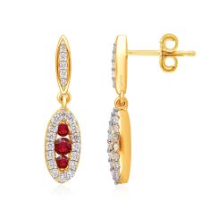 Kallati Ruby and Diamond Drop Earrings 1/4ctw
