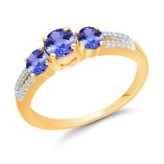 Kallati Tanzanite and 1/15ctw Diamond Three-Stone 14k Yellow Gold Ring