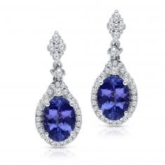 Kallati Tanzanite and 1/3ctw Diamond White Gold Halo Drop Earrings