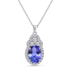 Kallati White Gold Oval Tanzanite and Diamond Halo Pendant 1/2ctw