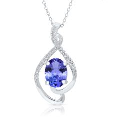 Kallati White Gold Oval Tanzanite and Diamond Pendant 1/10ctw