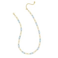 Final Sale - Kendra Scott Ainsley Convertible Chain Necklace in Light Blue Enamel, Gold-Plated