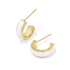 Kendra Scott Ainsley Huggie Earrings in White Enamel, Gold-Plated