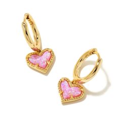 Kendra Scott Ari Heart Huggie Earrings in Bubblegum Pink Kyocera Simulated Opal