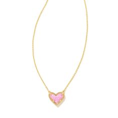 Kendra Scott Ari Heart Pendant Necklace in Bubblegum Pink Kyocera Simulated  Opal