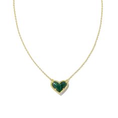 Kendra Scott Ari Heart Pendant Necklace in Green Malachite