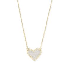Kendra Scott Ari Heart Pendant Necklace in Iridescent Drusy, Gold-Plated
