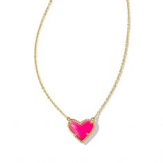 Kendra Scott Ari Heart Pendant Necklace in Neon Pink Magnesite
