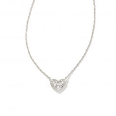 Kendra Scott Ari Pave Crystal Heart Necklace in White Crystal, Rhodium-Plated