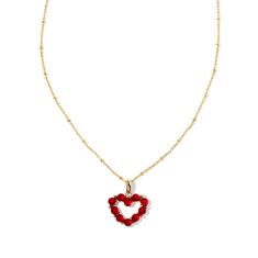 Kendra Scott Ashton Heart Short Pendant Necklace in Red Glass