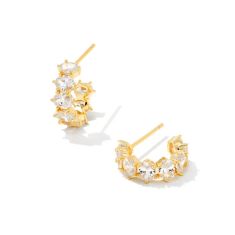 Kendra Scott Cailin Crystal Huggie Earrings in White Cubic Zirconia, Gold-Plated