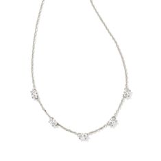 Kendra Scott Cailin Crystal Strand Necklace in White Cubic Zirconia, Rhodium-Plated