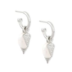 Kendra Scott Demi Huggie Hoop Earrings in White Baroque Freshwater Cultured Pearl, Rhodium-Plated