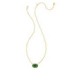 Final Sale - Kendra Scott Elisa Crystal Frame Short Pendant Necklace in Kelly Green Illusion