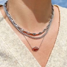 Final Sale - Kendra Scott Football Short Pendant Necklace in Orange Goldstone, Rhodium-Plated
