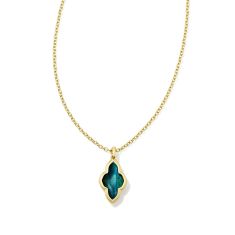 Kendra Scott Framed Abbie Short Pendant Necklace in Teal Tiger's Eye