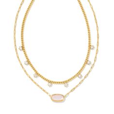 Kendra Scott Framed Elisa Multi Strand Necklace in Pink Opalite Illusion